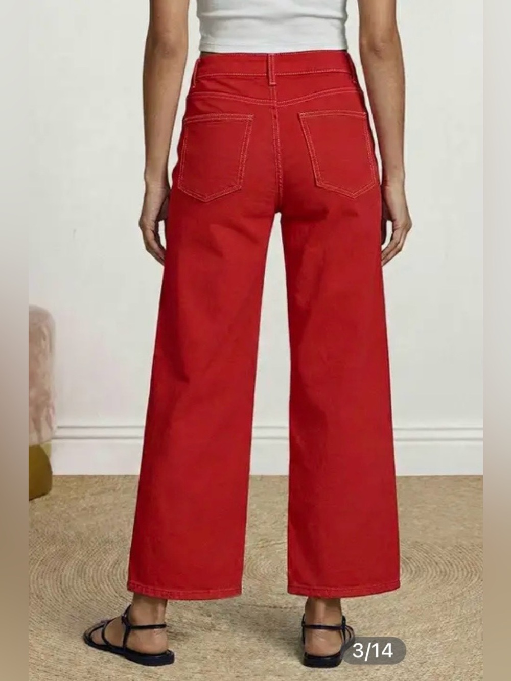 Contrast Stitch Mid Rise Wide Leg Crop Pants - Picture 2 of 8